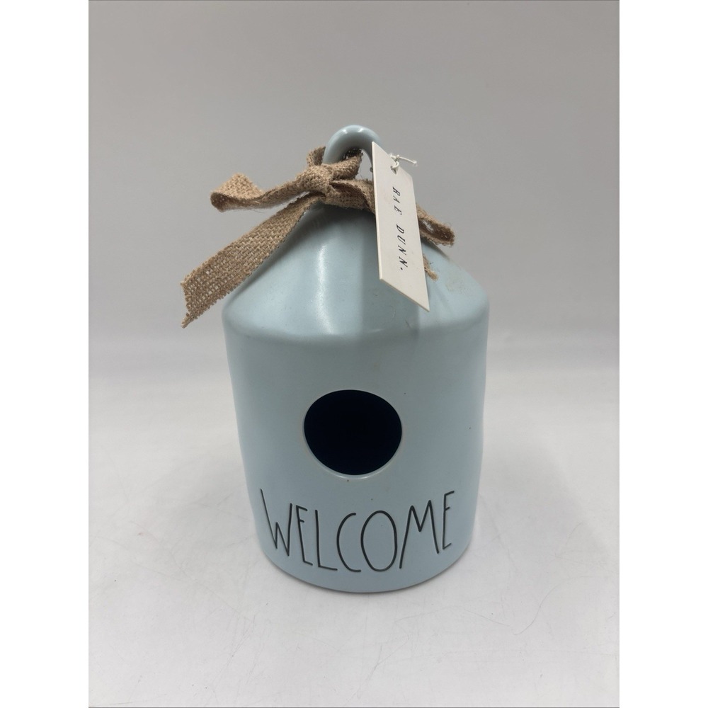 Rae Dunn Birdhouse Blue WELCOME NWT Spring Bird Yard Decor
